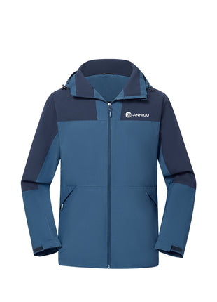denim blue lightweight hooded windbreaker