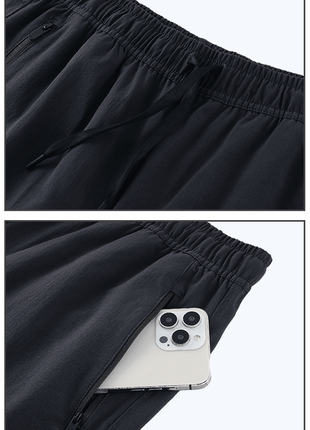 elastic drawstring waist with secure zip pocket detail