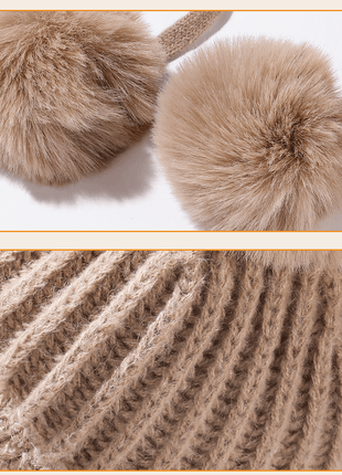 fluffy pom pom and thick knit detail of winter beanie