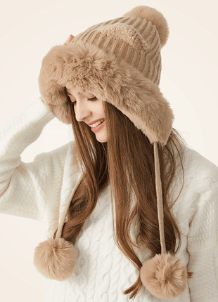 ginger yellow cat ear pom pom beanie