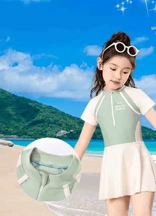 Girls' Color Block One - Piece Swim Dress - Sidiou Group