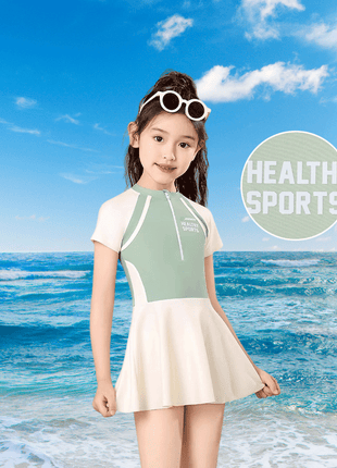Girls' Color Block One - Piece Swim Dress - Sidiou Group