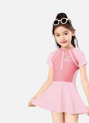 Girls' Color Block One - Piece Swim Dress - Sidiou Group