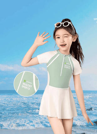 Girls' Color Block One - Piece Swim Dress - Sidiou Group