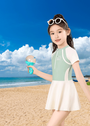 Girls' Color Block One - Piece Swim Dress - Sidiou Group