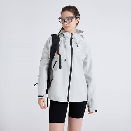 gray womens hooded windbreaker jacket