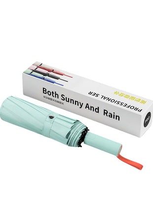 green fully automatic 3 fold sun and rain umbrella