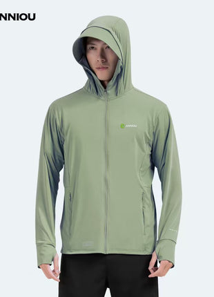 green men's raw yarn ice silk hooded sun protection jacket