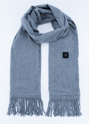 grey fringed heated scarf