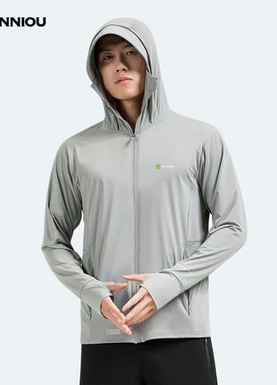 grey men's raw yarn ice silk hooded sun protection jacket