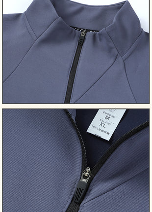 half zip mock neck pullover close up of collar and zipper detail