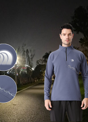 half zip mock neck sweatshirt with reflective logo