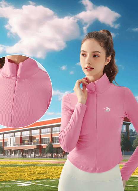half zip mock neck yoga top with invisible zipper