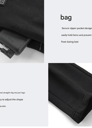 heated pants with usb pocket and adjustable velvet lined trouser legs