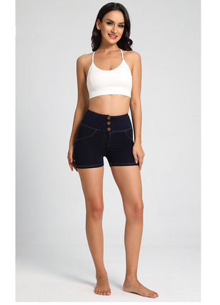 High-waisted button-down peach shorts