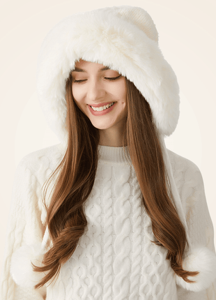 ivory cat ear pom pom beanie