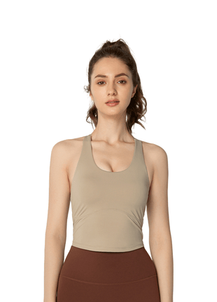 khaki cooling strappy back yoga bra