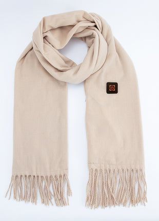 khaki fringed heated scarf