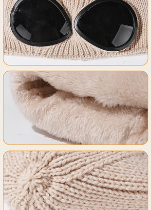 knitted beanie with built in goggles and thick fleece lining