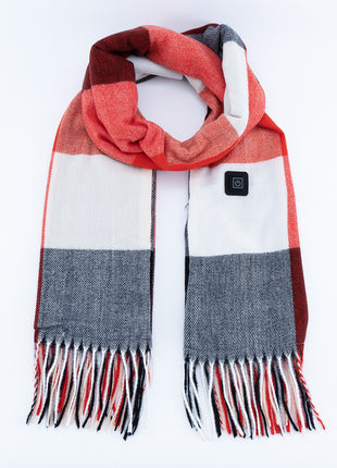 large red plaid fringed heated scarf