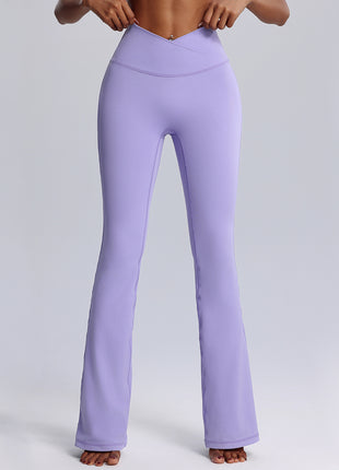 lavender crisscross waist flared yoga pants