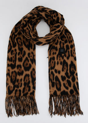 leopard print fringed heated scarf