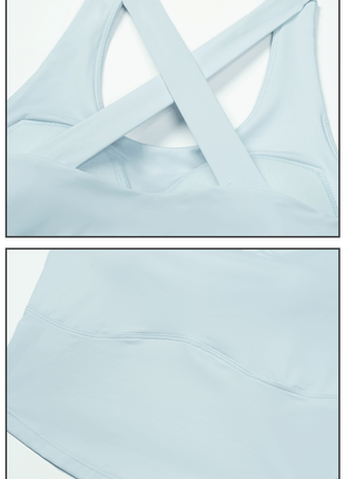 light blue cross back yoga tank with built in bra pad