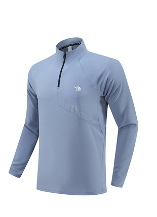 light grey half zip mock neck pullover