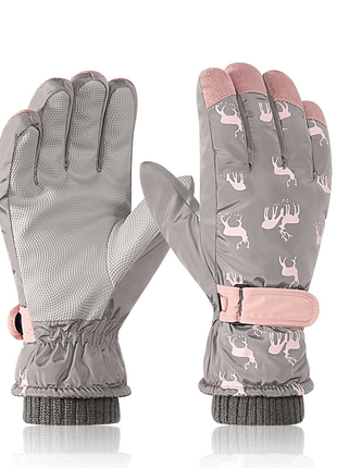 light grey reindeer thermal ski gloves