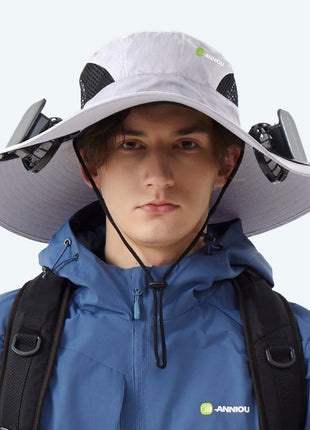 light grey solar powered fan bucket hat