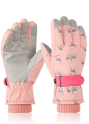 light pink reindeer thermal ski gloves