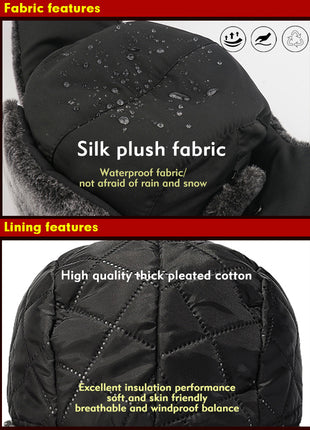lining features of waterproof heated faux fur trapper hat