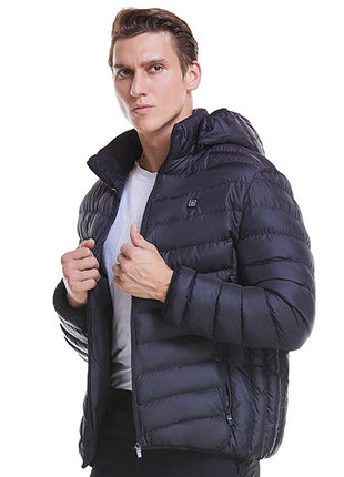 mens black 3 area heated hooded jacket