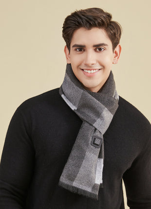 mens grey checkered heated scarf