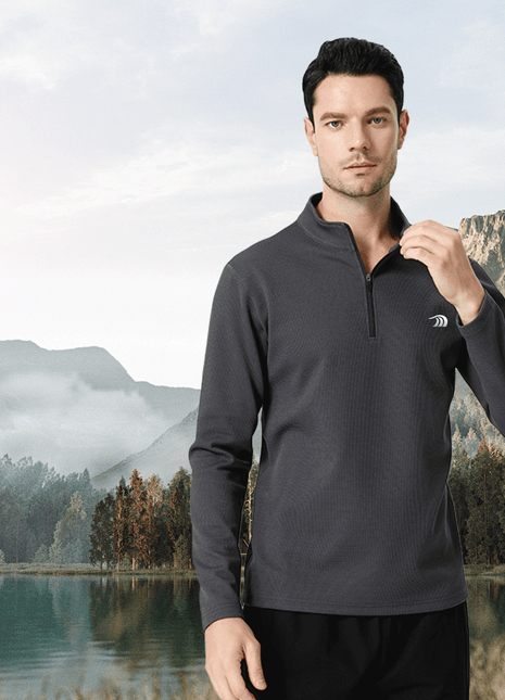 mens waffle knit half zip activewear top
