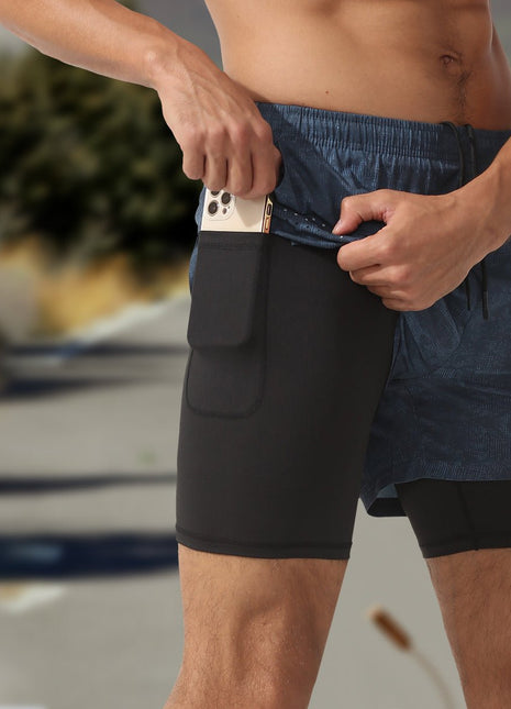 Men's Double Layer Printed Fitness Shorts - Sidiou Group