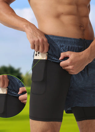 Men's Double Layer Printed Fitness Shorts - Sidiou Group