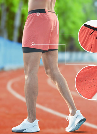 Men's Faux Two - piece Drawstring Quick - drying Sports Shorts - Sidiou Group