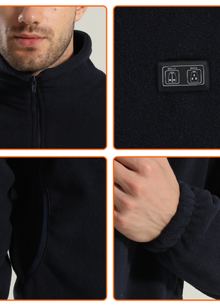 navy 5 area heated fleece jacket of details