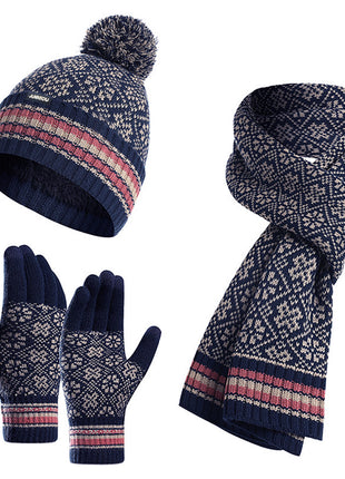 navy knit beanie scarf and gloves set