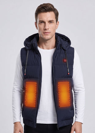 #navy men's lightweight heated hooded vest