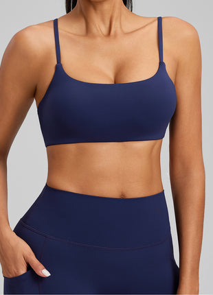 #navy spaghetti strap sports bra