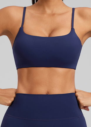 #navy thin strap open back sports bra
