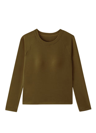 olive green womens silk wool thermal base layer top