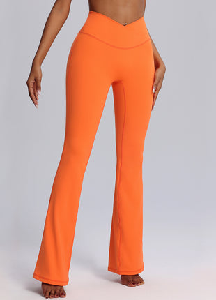 orange crisscross waist flared yoga pants