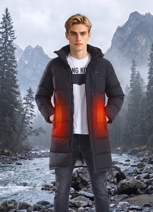 outdoor 4 area mens #black Long Heated Quilted Jacket