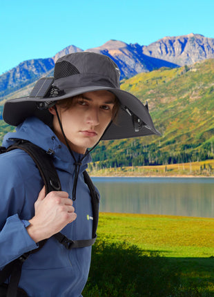 outdoor solar powered fan bucket hat