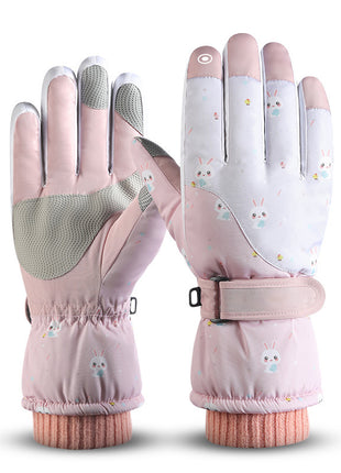 pink bunny thermal ski gloves