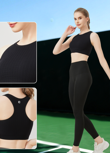 plaid jacquard racerback athletic tank top with built in bra