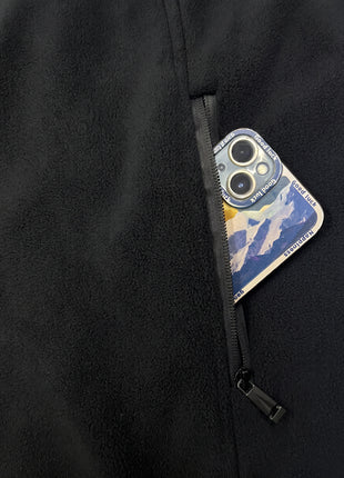 pocket detail of #Black Heated Fleece Jacket